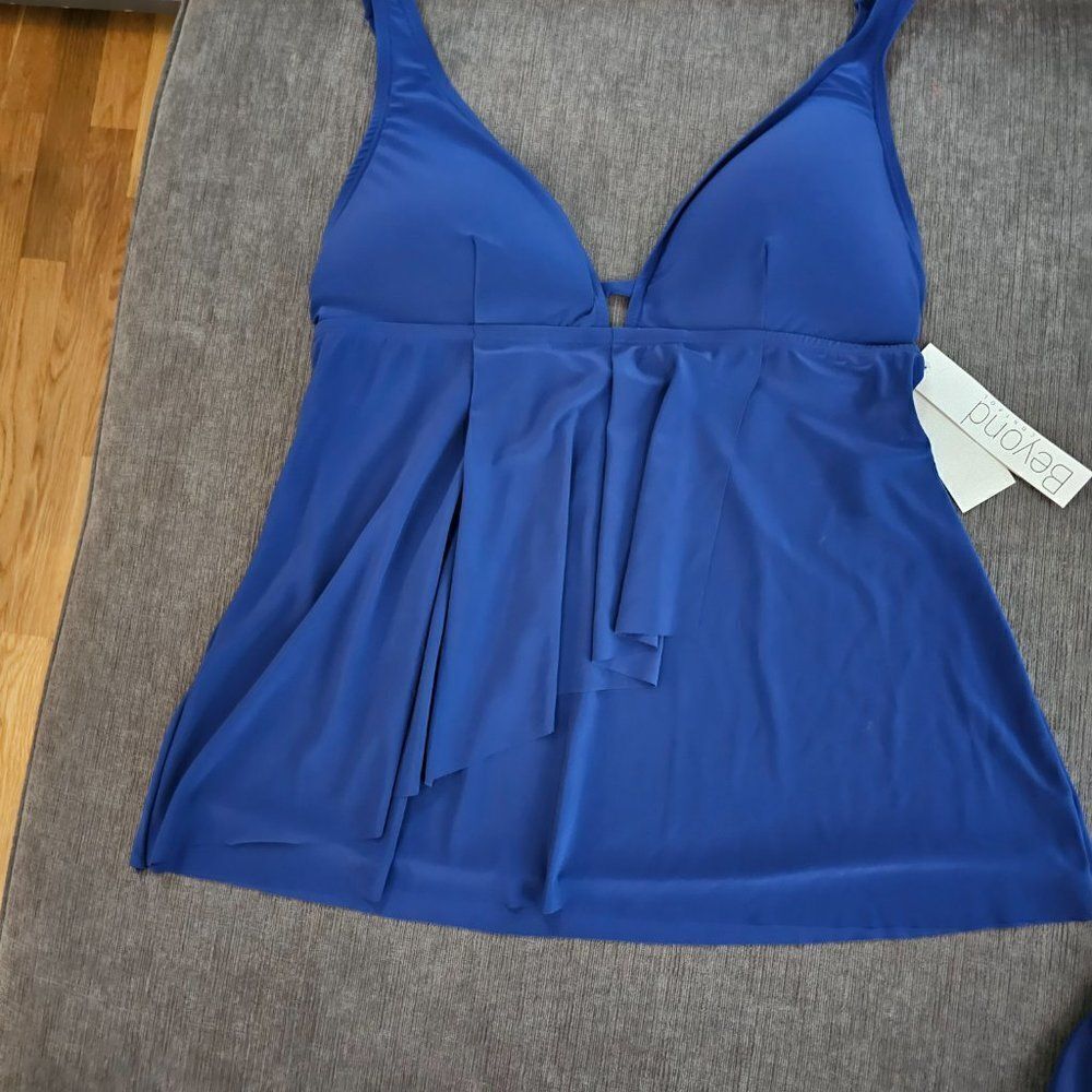 Beyond Women's Blue Adjustable Strap Tankini Top & Bikini Bottom Size 14 - Picture 7 of 13